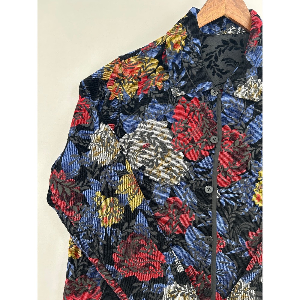 Vintage Floral Tapestry Button Up Jacket Women's Medium Multicolor Jacquard Coat